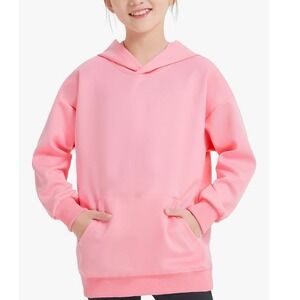 EXARUS Girls Pink Oversized Hoodie Pullover Sweatshirt Kangaroo Pocket Size 6Y